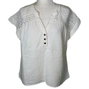 Frye Womans Boho Crochet Lace Gauze Top Peasant Cottagecore Feminine Romantic XL